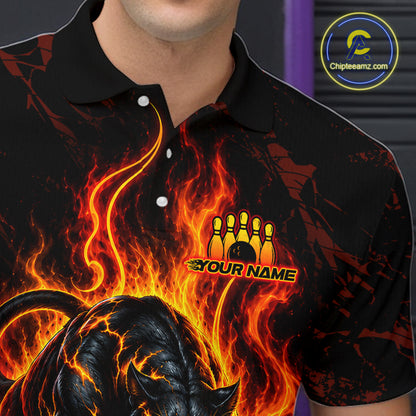 Custom Orange Flame Panther Bowling Team Shirts Bowling Jerseys for Men Polo & 1/4 Zip HNT559