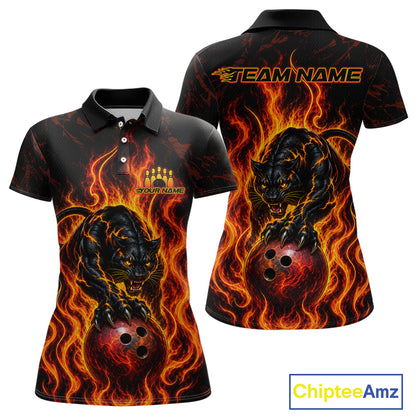 Custom Orange Flame Panther Bowling Team Shirts Bowling Jerseys for Women Polo & 1/4 Zip HNT559