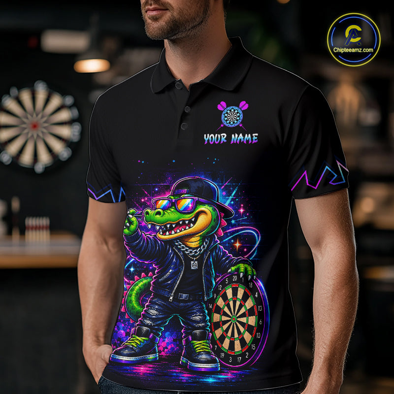 Custom Neon Funny Alligator Dart Shirts for Men Dart Team Jerseys Dartboard League Shirt NNT342