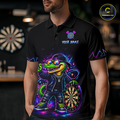 Custom Neon Funny Alligator Dart Shirts for Men Dart Team Jerseys Dartboard League Shirt NNT342