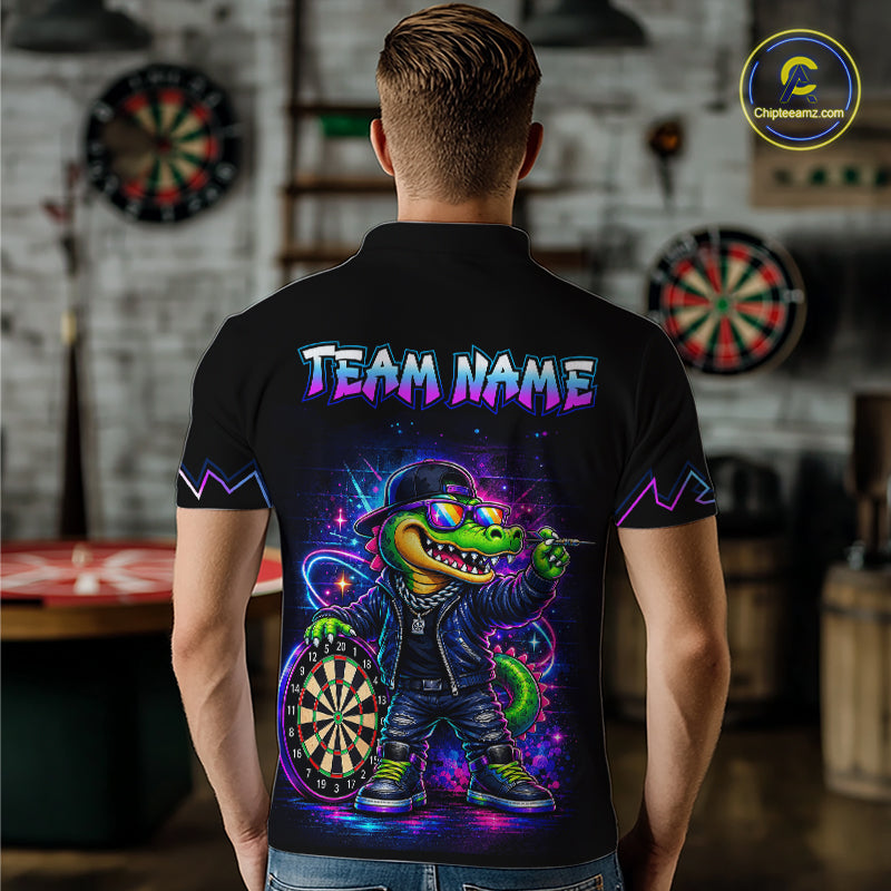 Custom Neon Funny Alligator Dart Shirts for Men Dart Team Jerseys Dartboard League Shirt NNT342
