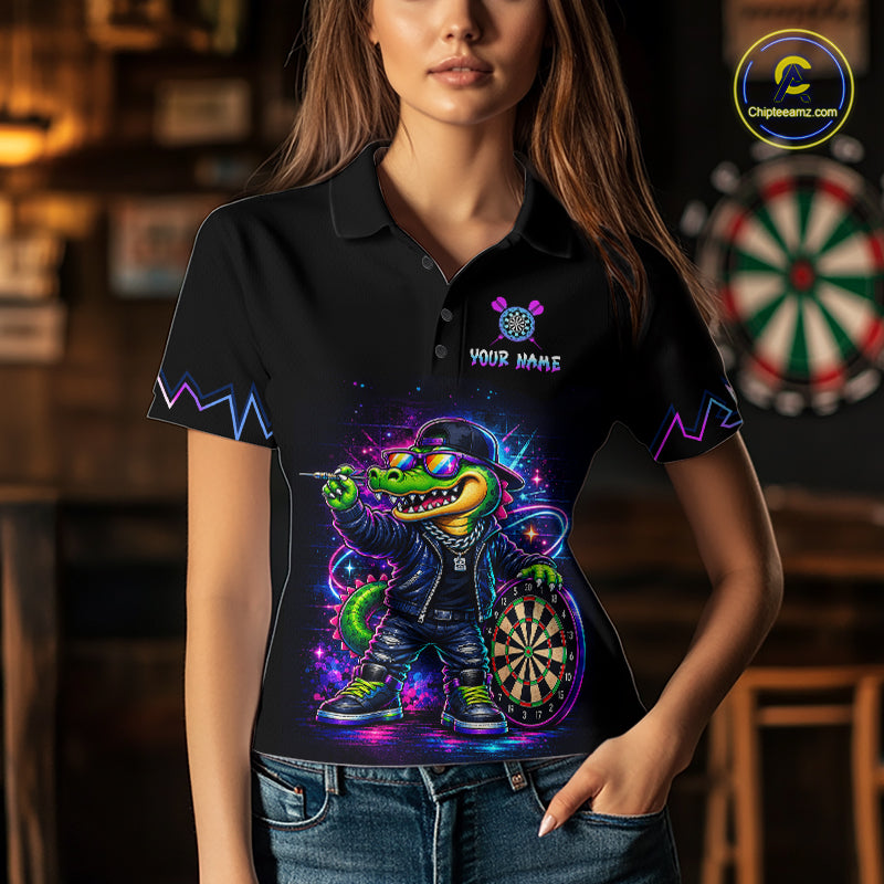 Custom Neon Funny Alligator Dart Shirts for Women Dart Team Jerseys Dartboard League Shirt NNT342