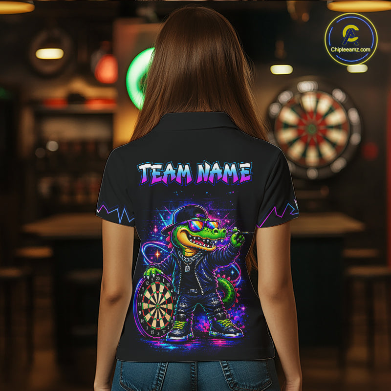 Custom Neon Funny Alligator Dart Shirts for Women Dart Team Jerseys Dartboard League Shirt NNT342