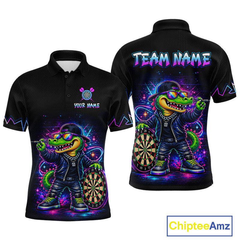 Custom Neon Funny Alligator Dart Shirts for Men Dart Team Jerseys Dartboard League Shirt NNT342