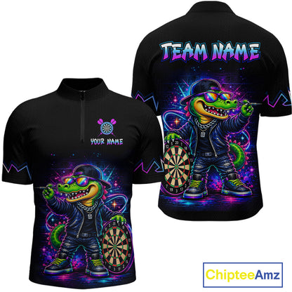 Custom Neon Funny Alligator Dart Shirts for Men Dart Team Jerseys Dartboard League Shirt NNT342
