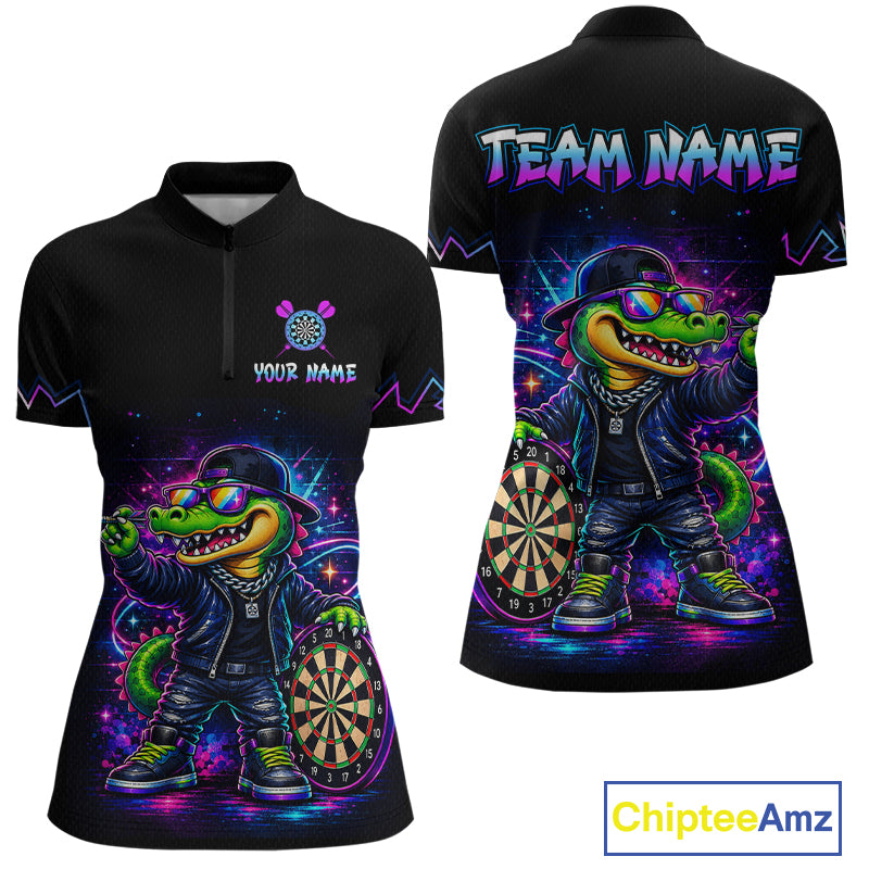 Custom Neon Funny Alligator Dart Shirts for Women Dart Team Jerseys Dartboard League Shirt NNT342