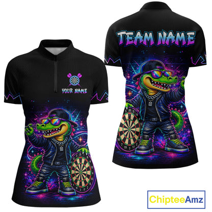 Custom Neon Funny Alligator Dart Shirts for Women Dart Team Jerseys Dartboard League Shirt NNT342