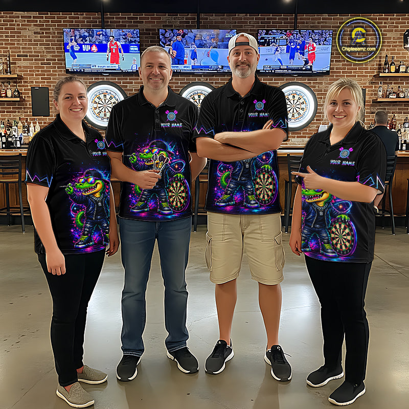 Custom Neon Funny Alligator Dart Shirts for Men Dart Team Jerseys Dartboard League Shirt NNT342