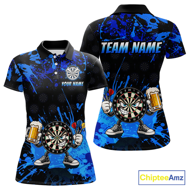 Custom Blue Funny Dartboard with Beer Dart Shirts for Women Dart Team Jerseys Darts League Dartboard Shirt NNT348