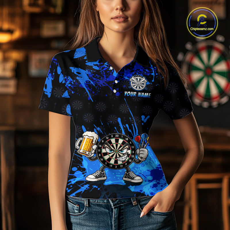 Custom Blue Funny Dartboard with Beer Dart Shirts for Women Dart Team Jerseys Darts League Dartboard Shirt NNT348