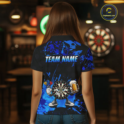 Custom Blue Funny Dartboard with Beer Dart Shirts for Women Dart Team Jerseys Darts League Dartboard Shirt NNT348