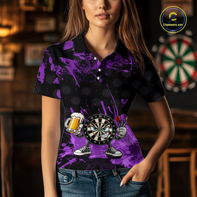 Custom Purple Funny Dartboard with Beer Dart Shirts for Women Dart Team Jerseys Darts League NNT348