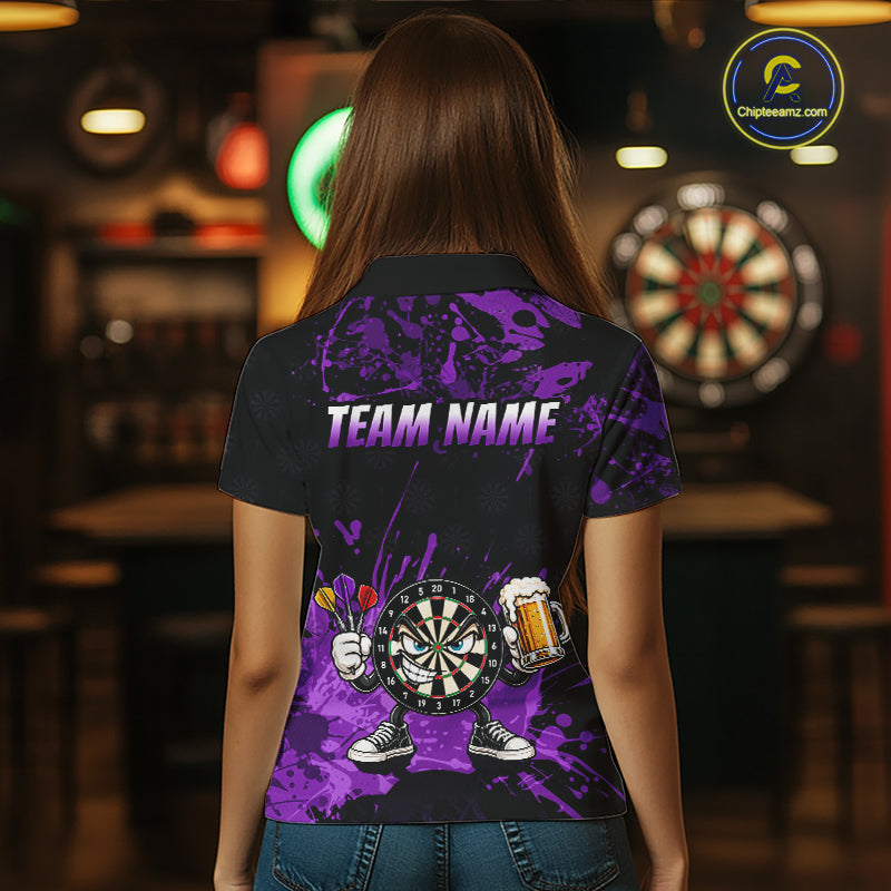 Custom Purple Funny Dartboard with Beer Dart Shirts for Women Dart Team Jerseys Darts League NNT348