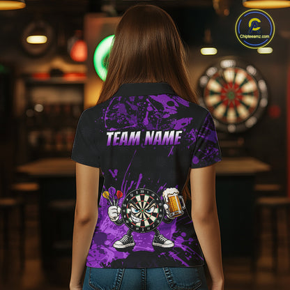 Custom Purple Funny Dartboard with Beer Dart Shirts for Women Dart Team Jerseys Darts League NNT348