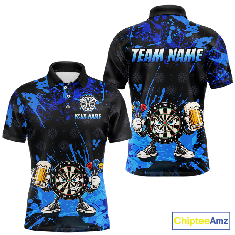 Custom Blue Funny Dartboard with Beer Dart Shirts for Men Dart Team Jerseys Darts League Dartboard Shirt NNT348