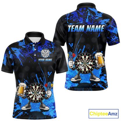 Custom Blue Funny Dartboard with Beer Dart Shirts for Men Dart Team Jerseys Darts League Dartboard Shirt NNT348