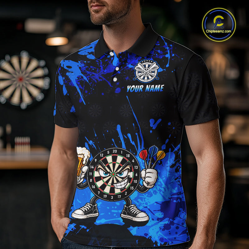 Custom Blue Funny Dartboard with Beer Dart Shirts for Men Dart Team Jerseys Darts League Dartboard Shirt NNT348
