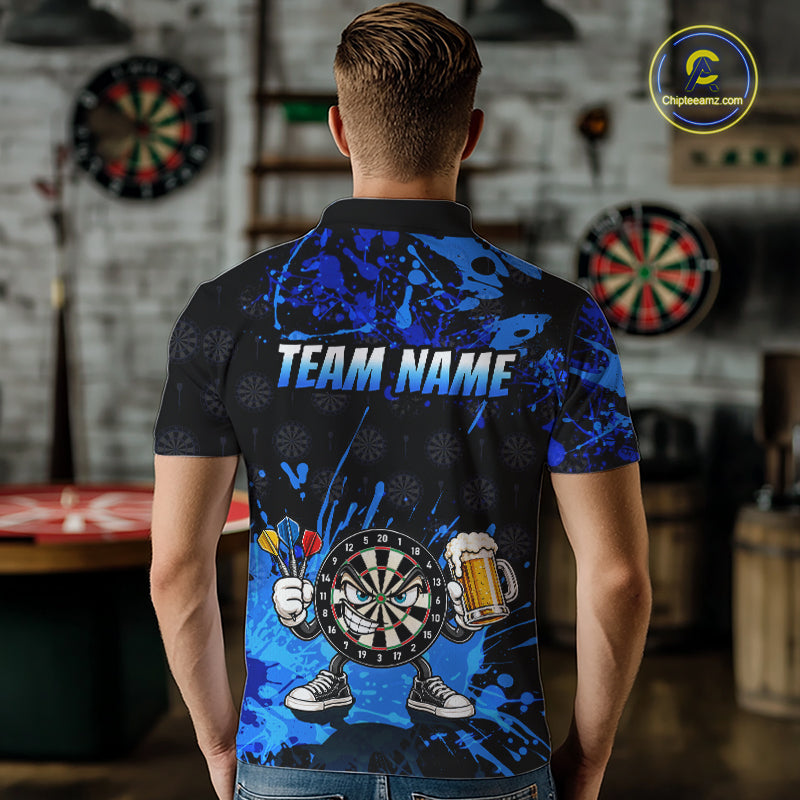 Custom Blue Funny Dartboard with Beer Dart Shirts for Men Dart Team Jerseys Darts League Dartboard Shirt NNT348