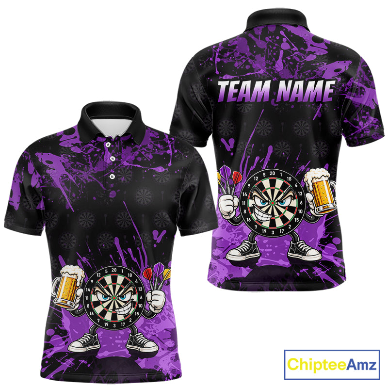 Custom Purple Funny Dartboard with Beer Dart Shirts for Men Dart Team Jerseys Darts League NNT348