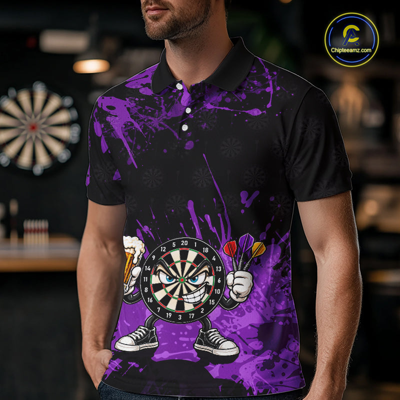 Custom Purple Funny Dartboard with Beer Dart Shirts for Men Dart Team Jerseys Darts League NNT348