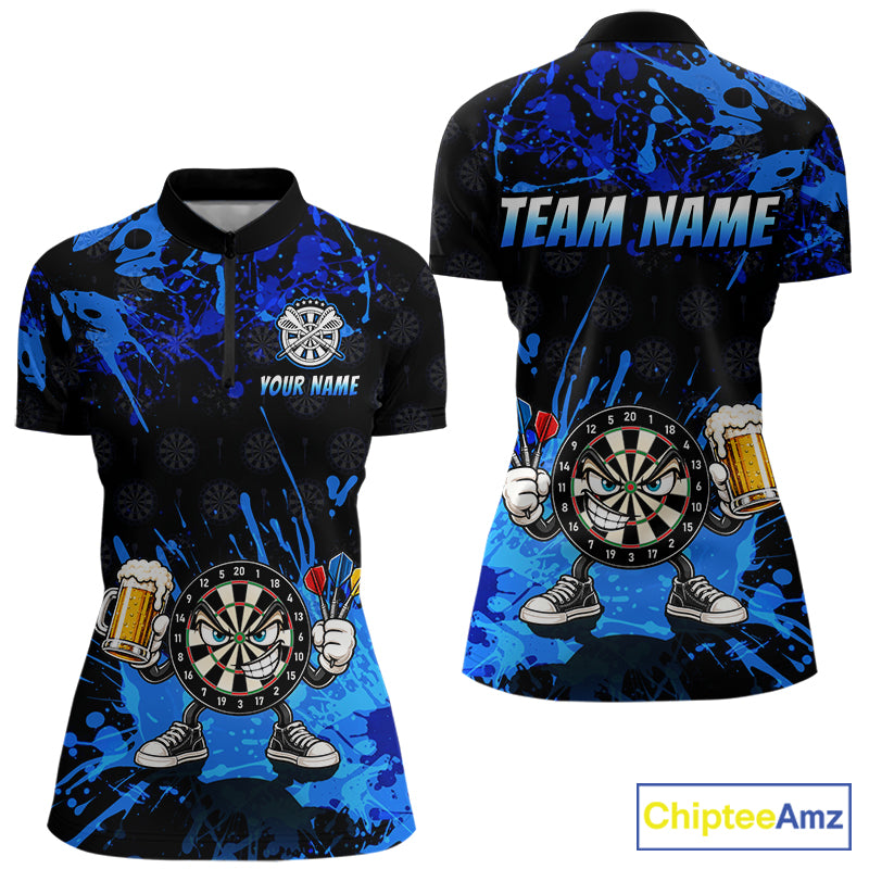 Custom Blue Funny Dartboard with Beer Dart Shirts for Women Dart Team Jerseys Darts League Dartboard Shirt NNT348