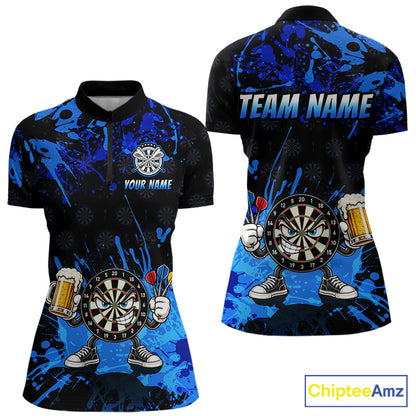 Custom Blue Funny Dartboard with Beer Dart Shirts for Women Dart Team Jerseys Darts League Dartboard Shirt NNT348