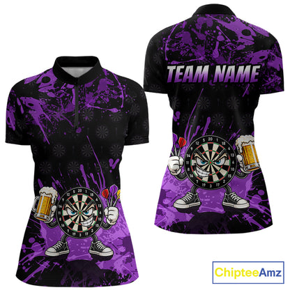 Custom Purple Funny Dartboard with Beer Dart Shirts for Women Dart Team Jerseys Darts League NNT348