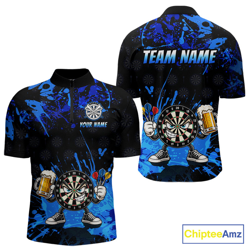 Custom Blue Funny Dartboard with Beer Dart Shirts for Men Dart Team Jerseys Darts League Dartboard Shirt NNT348