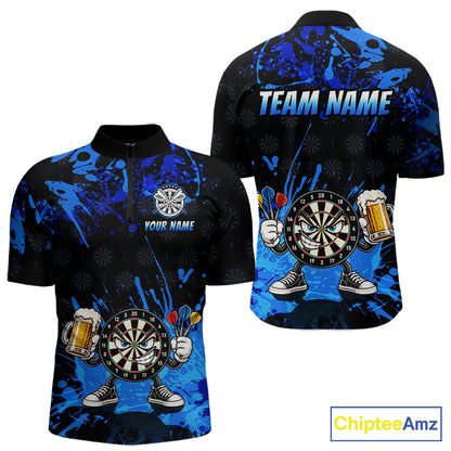 Custom Blue Funny Dartboard with Beer Dart Shirts for Men Dart Team Jerseys Darts League Dartboard Shirt NNT348
