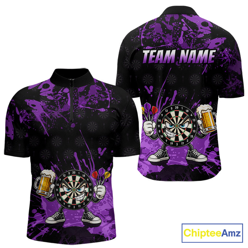 Custom Purple Funny Dartboard with Beer Dart Shirts for Men Dart Team Jerseys Darts League NNT348