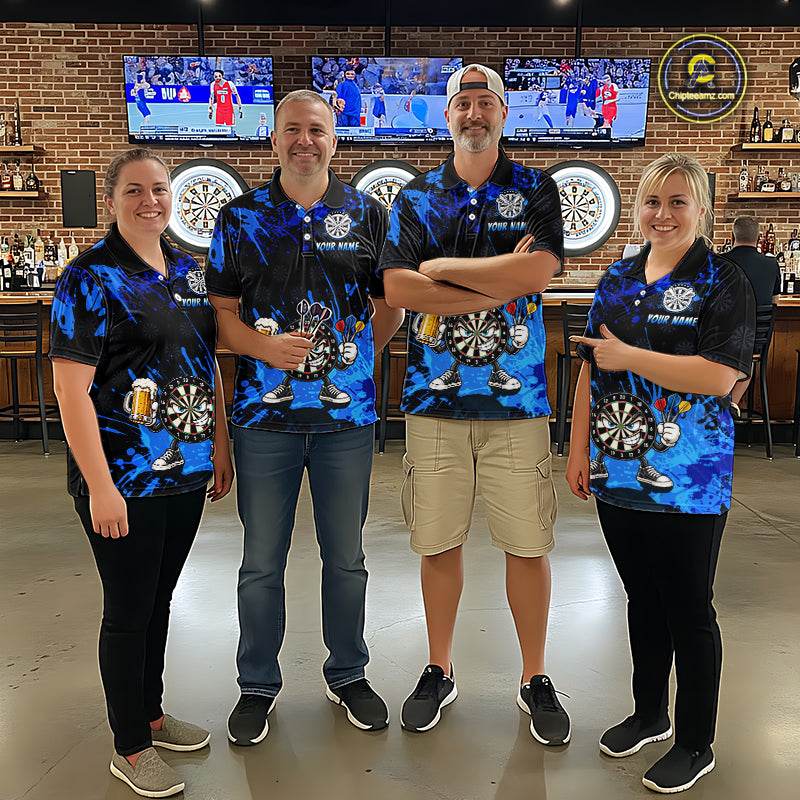 Custom Blue Funny Dartboard with Beer Dart Shirts for Men Dart Team Jerseys Darts League Dartboard Shirt NNT348