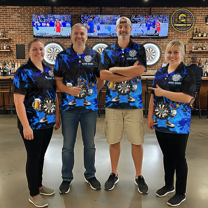 Custom Blue Funny Dartboard with Beer Dart Shirts for Men Dart Team Jerseys Darts League Dartboard Shirt NNT348