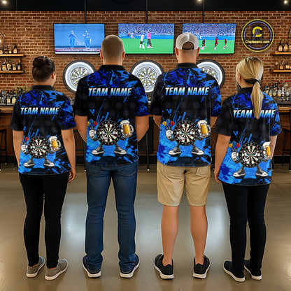 Custom Blue Funny Dartboard with Beer Dart Shirts for Women Dart Team Jerseys Darts League Dartboard Shirt NNT348