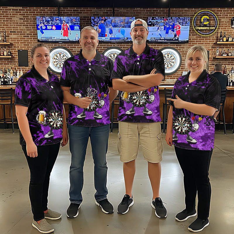 Custom Purple Funny Dartboard with Beer Dart Shirts for Men Dart Team Jerseys Darts League NNT348