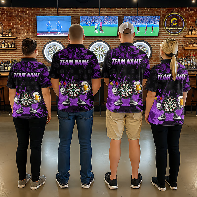 Custom Purple Funny Dartboard with Beer Dart Shirts for Women Dart Team Jerseys Darts League NNT348