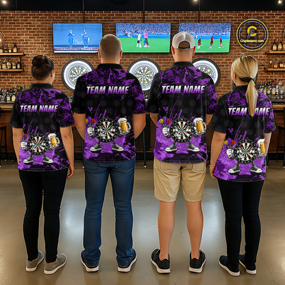 Custom Purple Funny Dartboard with Beer Dart Shirts for Men Dart Team Jerseys Darts League NNT348