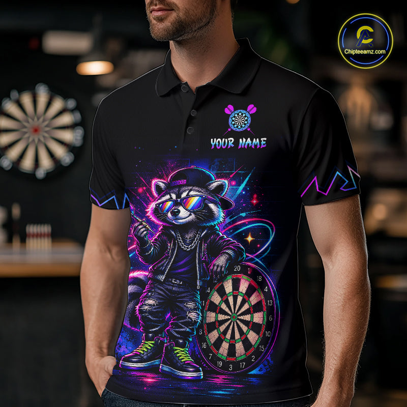 Custom Neon Galaxy Funny Raccoon Dart Shirts for Men Dart Team Jerseys Darts League Shirt NNT343
