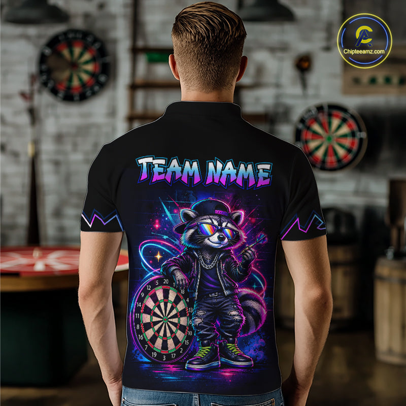 Custom Neon Galaxy Funny Raccoon Dart Shirts for Men Dart Team Jerseys Darts League Shirt NNT343
