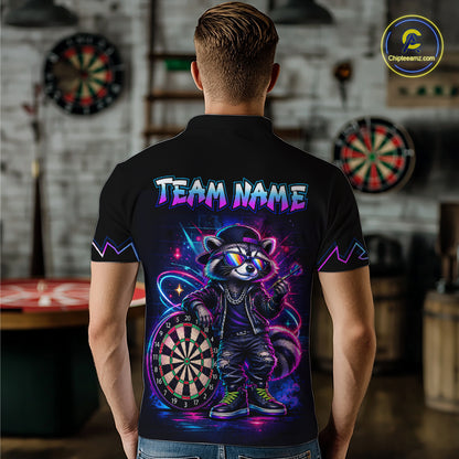 Custom Neon Galaxy Funny Raccoon Dart Shirts for Men Dart Team Jerseys Darts League Shirt NNT343