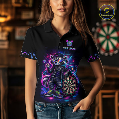 Custom Neon Galaxy Funny Raccoon Dart Shirts for Women Dart Team Jerseys Darts League Shirt NNT343