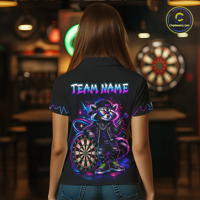 Custom Neon Galaxy Funny Raccoon Dart Shirts for Women Dart Team Jerseys Darts League Shirt NNT343
