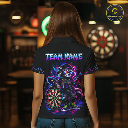 Custom Neon Galaxy Funny Raccoon Dart Shirts for Women Dart Team Jerseys Darts League Shirt NNT343