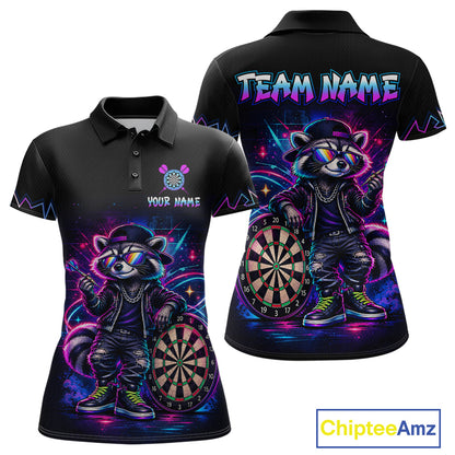 Custom Neon Galaxy Funny Raccoon Dart Shirts for Women Dart Team Jerseys Darts League Shirt NNT343