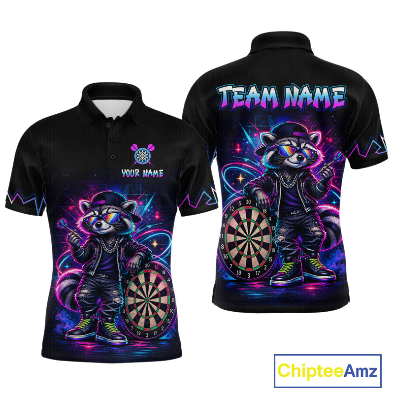 Custom Neon Galaxy Funny Raccoon Dart Shirts for Men Dart Team Jerseys Darts League Shirt NNT343