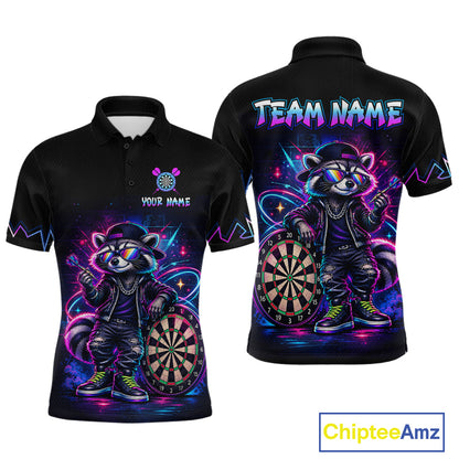 Custom Neon Galaxy Funny Raccoon Dart Shirts for Men Dart Team Jerseys Darts League Shirt NNT343
