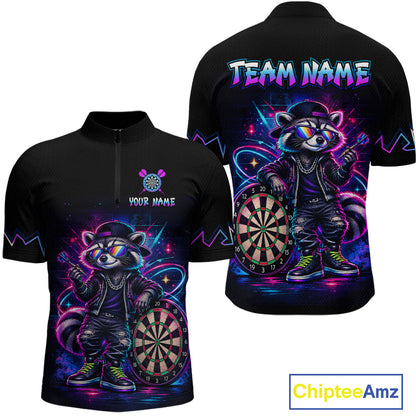 Custom Neon Galaxy Funny Raccoon Dart Shirts for Men Dart Team Jerseys Darts League Shirt NNT343