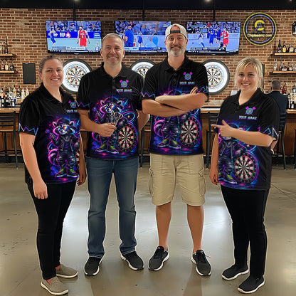 Custom Neon Galaxy Funny Raccoon Dart Shirts for Women Dart Team Jerseys Darts League Shirt NNT343
