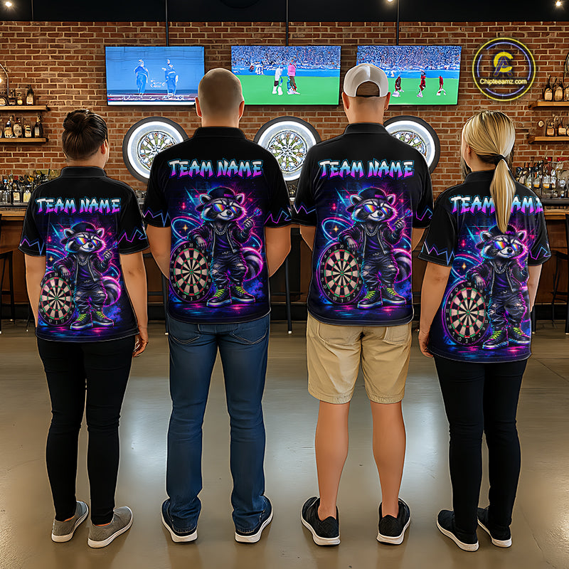 Custom Neon Galaxy Funny Raccoon Dart Shirts for Women Dart Team Jerseys Darts League Shirt NNT343