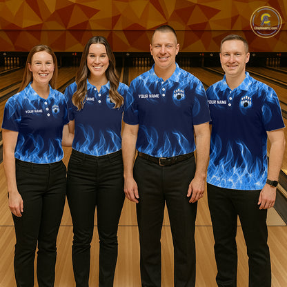 Blue Flame Bowling Ball Custom Bowling Jersey for Women Bowling Team Shirts Polo & 1/4 Zip HNT695