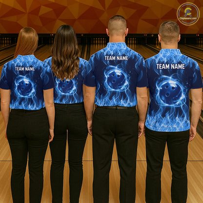 Blue Flame Bowling Ball Custom Bowling Jersey for Women Bowling Team Shirts Polo & 1/4 Zip HNT695